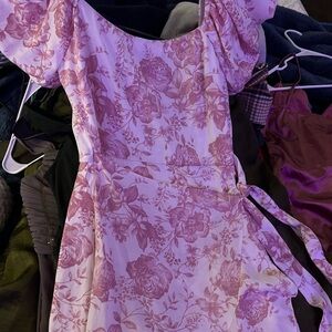 Floral Pink Puff-Sleeve Wrap Dress